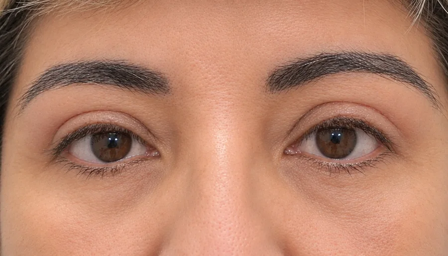 Mujer de frente, ojos antes y a los 10 días de blefaroplastia, bolsas reducidas y mirada descansada, Clínica ODDA Barcelona